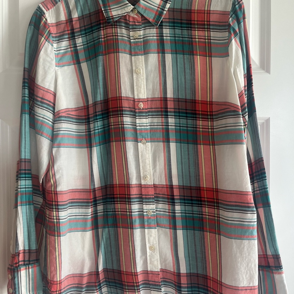 Talbots Women's Red and Green Plaid Blouse